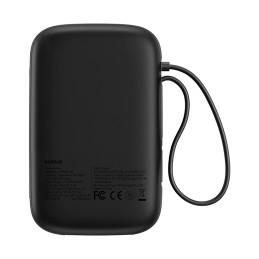 „Baseus QPow 2“ 30 W 10000 mAh išorinė baterija su integruotu USB-C laidu – juoda