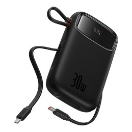 „Baseus QPow 2“ 30 W 10000 mAh išorinė baterija su integruotu USB-C laidu – juoda