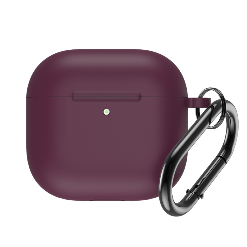Silikoninis dėklas, skirtas „Airpods 4“ ausinėms su karabinu – bordo spalvos
