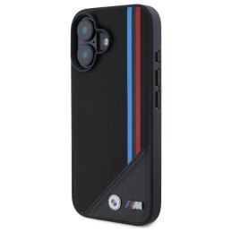 BMW M tinklelio trispalvių juostelių „MagSafe“ dėklas, skirtas „iPhone 16“ – juodas