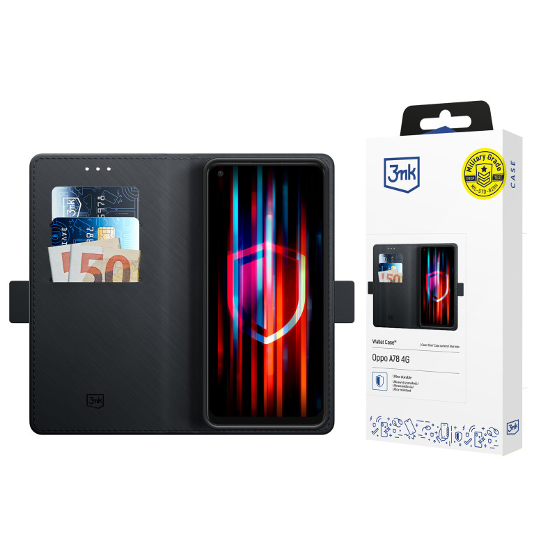 3mk piniginės dėklas, skirtas Oppo A78 4G - juodas