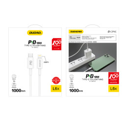 „Dudao L6X USB-C“ – „Lightning PD“ 20 W 1 m kabelis – baltas