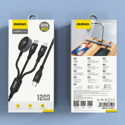 „Apple Watch Dudao A12Max+ PD“ 100 W 3in1 įkrovimo laidas: USB-C „Lightning“ 1,2 m – juodas