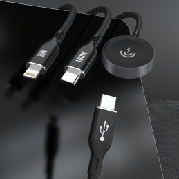 „Apple Watch Dudao A12Max+ PD“ 100 W 3in1 įkrovimo laidas: USB-C „Lightning“ 1,2 m – juodas