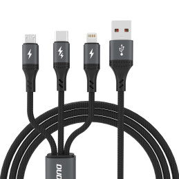 „Dudao L3E 3 in 1“ 60 W „MicroUSB USB-C“ „Lightning“ laidas, 1,2 m, juodas