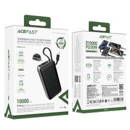 „Acefast M7-10000 PD30W“ išorinė baterija su integruotu laidu – juoda