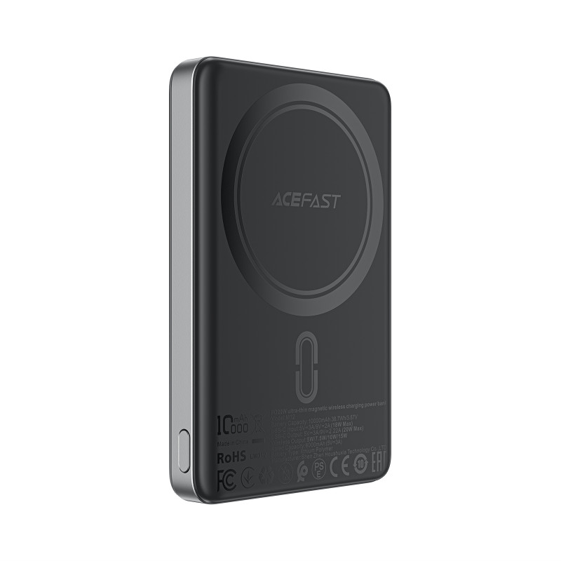 Itin plonas išorinis akumuliatorius „Acefast M12-10000 PD20W“, suderinamas su „MagSafe“ – juodas