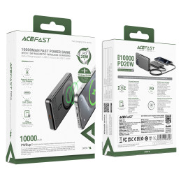 Itin plonas išorinis akumuliatorius „Acefast M12-10000 PD20W“, suderinamas su „MagSafe“ – juodas