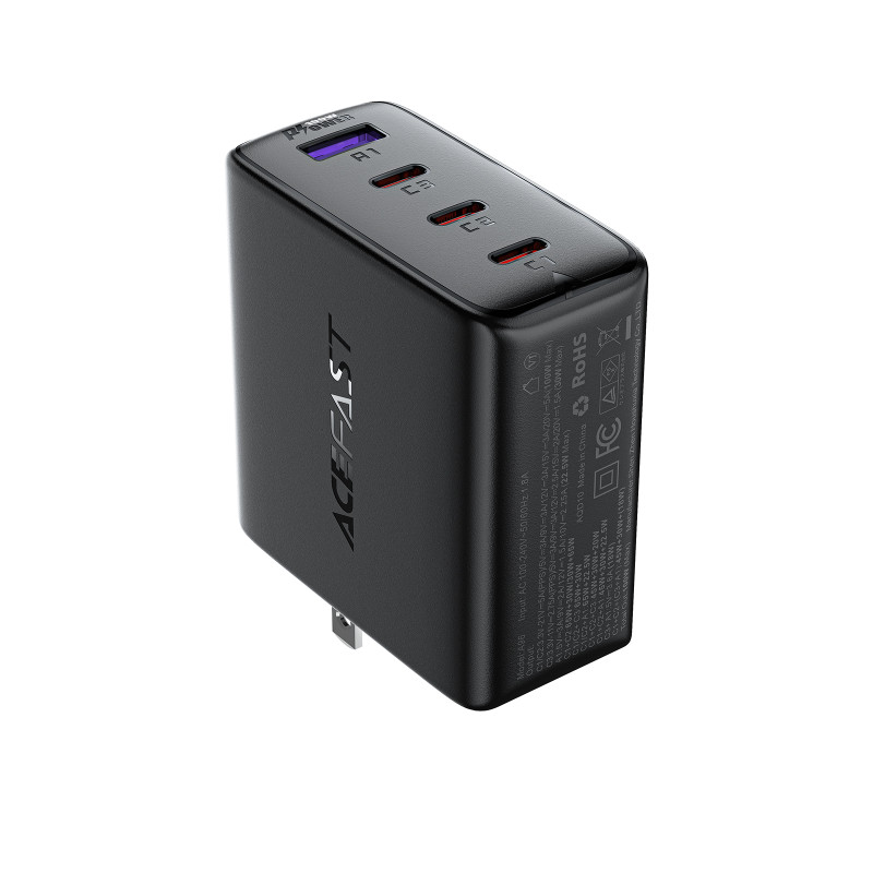 „Acefast A96 PD100W GaN“ įkroviklis (3 x USB-C + 1 x USB-A) su JAV kištuku – juodas