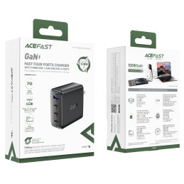 „Acefast A96 PD100W GaN“ įkroviklis (3 x USB-C + 1 x USB-A) su JAV kištuku – juodas