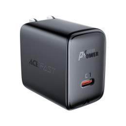 „Acefast A3 PD20W“ sieninis įkroviklis su USB-C ir JAV kištuku – juodas