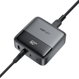„Acefast Z6 PD65W GaN“ įkrovimo stotelė (2 x USB-C + 2 x USB-A) su JAV antgaliu - juoda