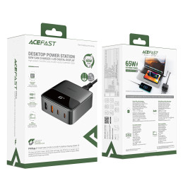 „Acefast Z6 PD65W GaN“ įkrovimo stotelė (2 x USB-C + 2 x USB-A) su JAV antgaliu - juoda