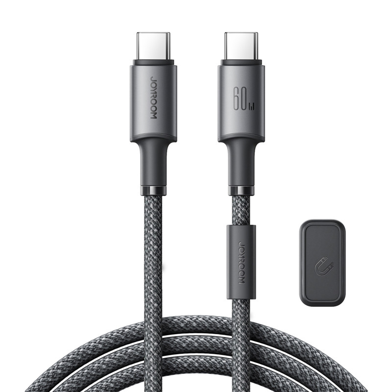 „Joyroom S-A50 Unlimited“ serijos 60 W USB-C – USB-C laidas su magnetiniu tvarkytuvu 1,2 m – pilkas
