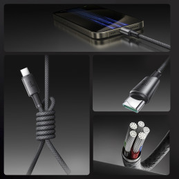 „Joyroom S-A50 Unlimited“ serijos 60 W USB-C – USB-C laidas su magnetiniu tvarkytuvu 1,2 m – pilkas