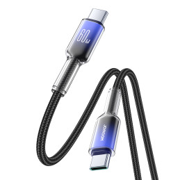 „Joyroom S-A42 Crystal-Clear“ serijos 60 W USB-C – USB-C laidas 1,2 m – juodas