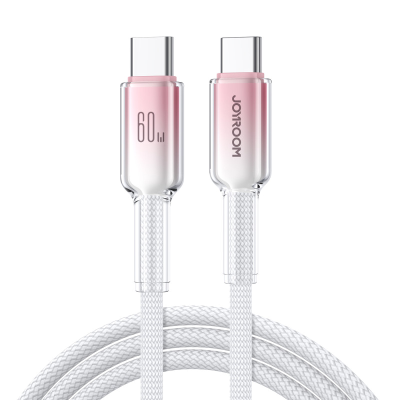 „Joyroom S-A42 Crystal-Clear“ serijos 60 W USB-C – USB-C laidas 1,2 m – baltas