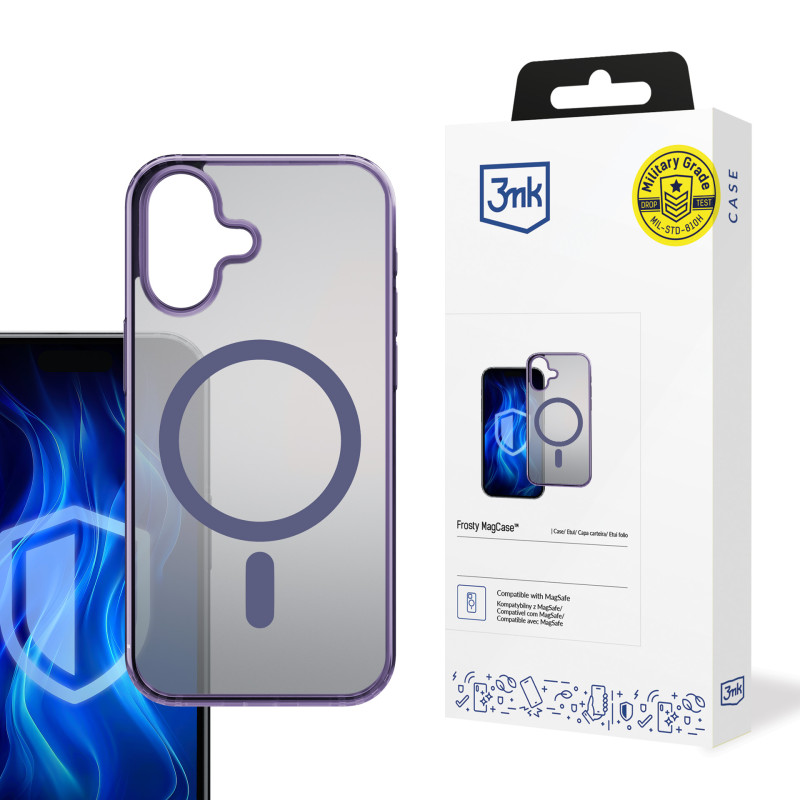 3mk Frosty MagCase violetinis dėklas, skirtas Apple iPhone 16 - violetinis
