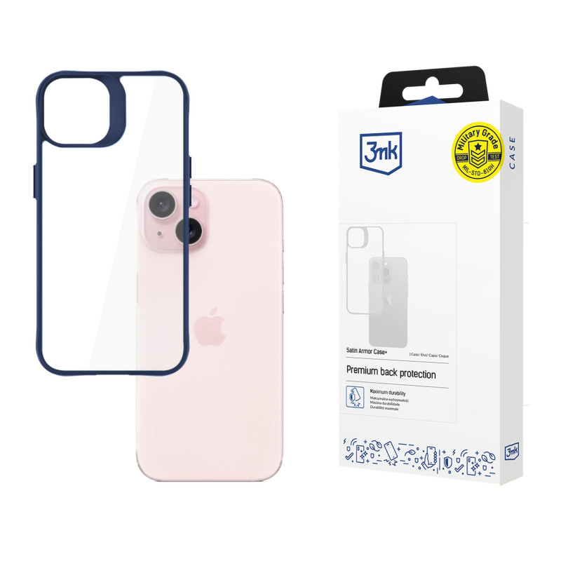 3mk Satin Armor Case+ mėlynas Apple iPhone 15 dėklas - skaidrus