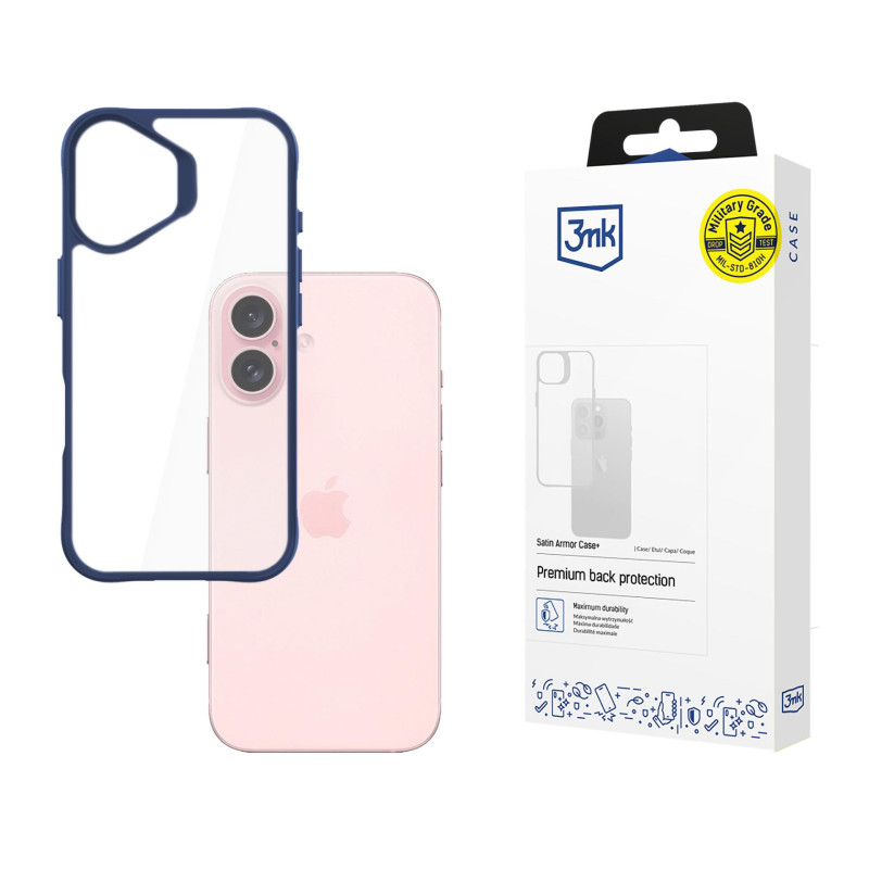 3mk Satin Armor Case+ mėlynas Apple iPhone 16 dėklas - skaidrus