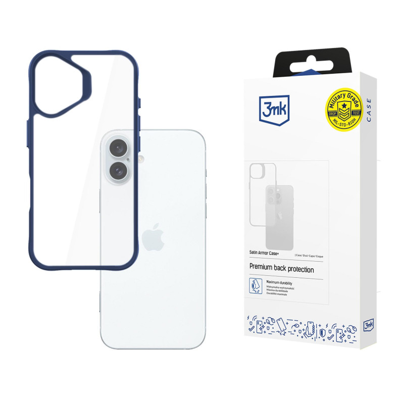 3mk Satin Armor Case+ mėlynas Apple iPhone 16 Plus dėklas - skaidrus