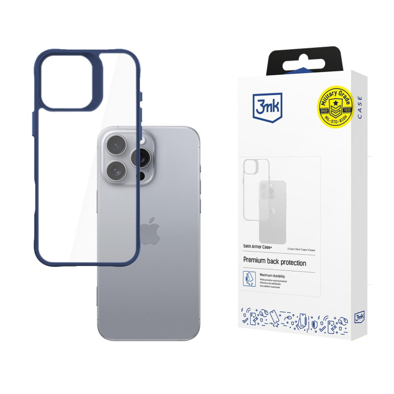 3mk Satin Armor Case+ mėlynas Apple iPhone 16 Pro Max dėklas - skaidrus