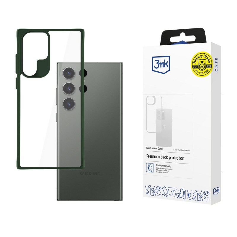 3mk Satin Armor dėklas+ žalias, skirtas Samsung Galaxy S24 Ultra - skaidrus