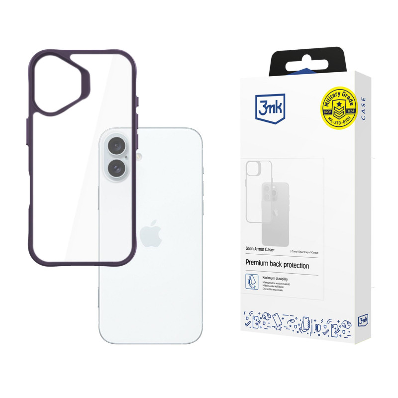 3mk Satin Armor Case+ violetinis Apple iPhone 16 Plus dėklas - skaidrus