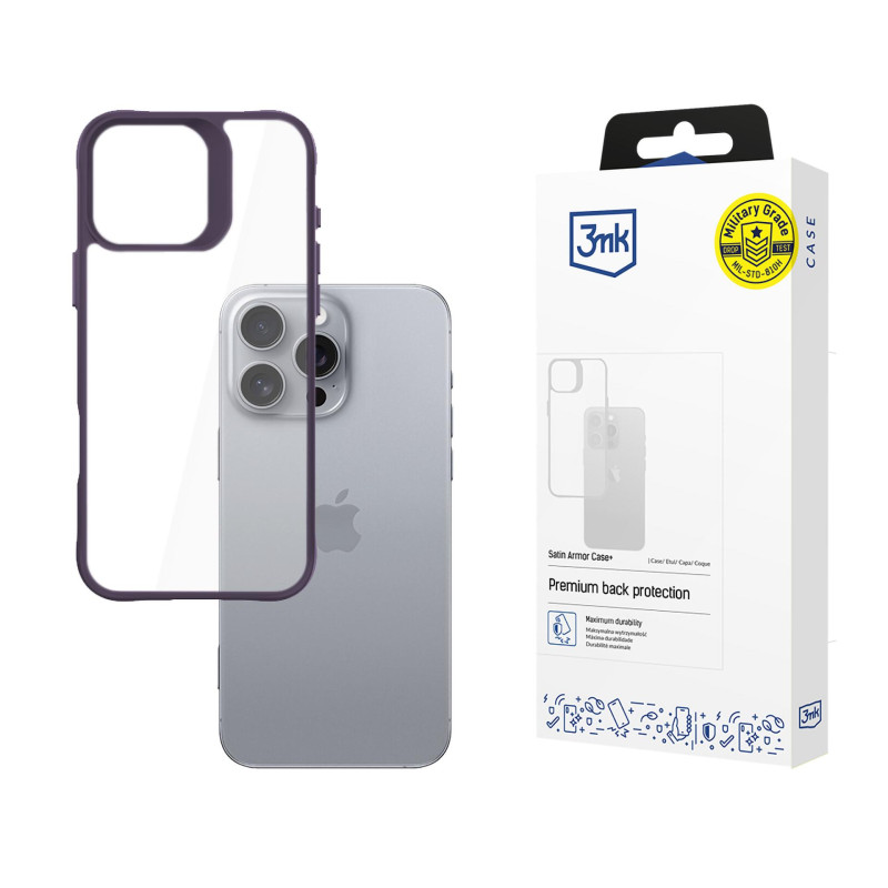 3mk Satin Armor dėklas+ violetinis Apple iPhone 16 Pro Max - skaidrus