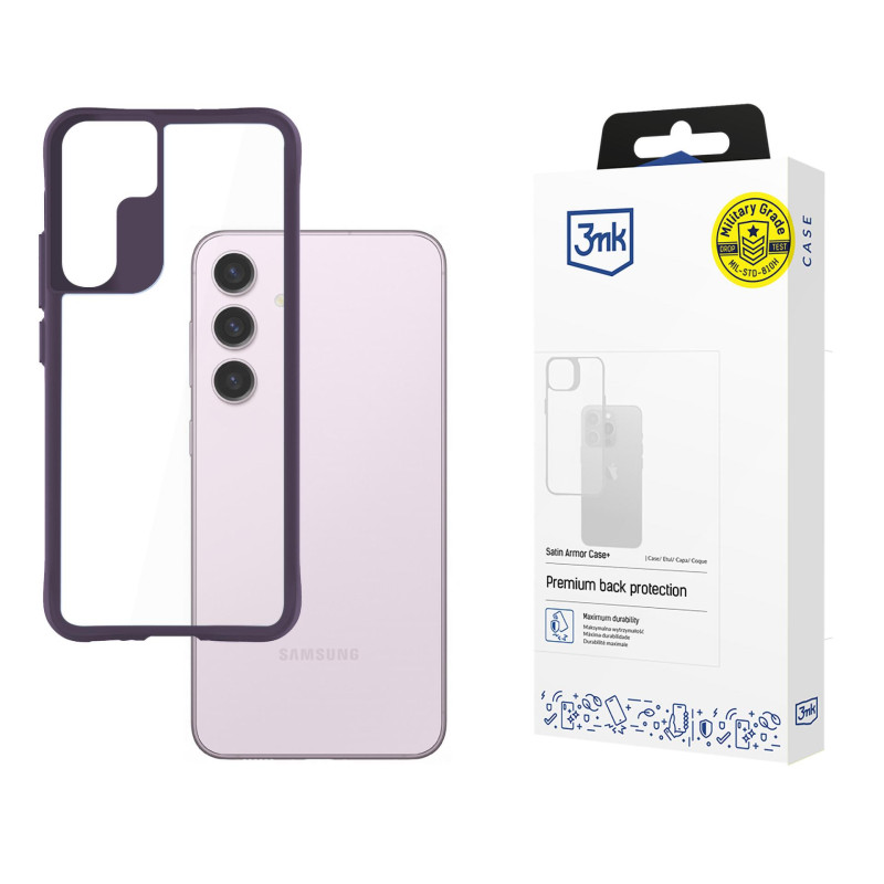 3mk Satin Armor dėklas+ violetinis, skirtas Samsung Galaxy S24 - skaidrus