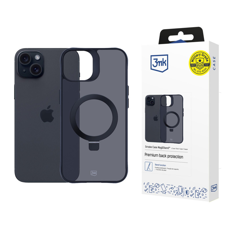3mk dūminis dėklas su magnetu ir stovu Apple iPhone 15 Plus - juodas