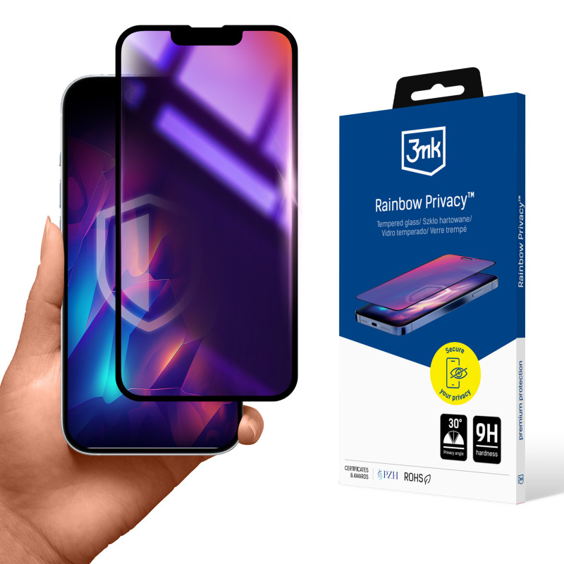 Apsauginis grūdintas stiklas 3mk Rainbow Privacy Apple iPhone 13/ 13 Pro/ 14 telefonui