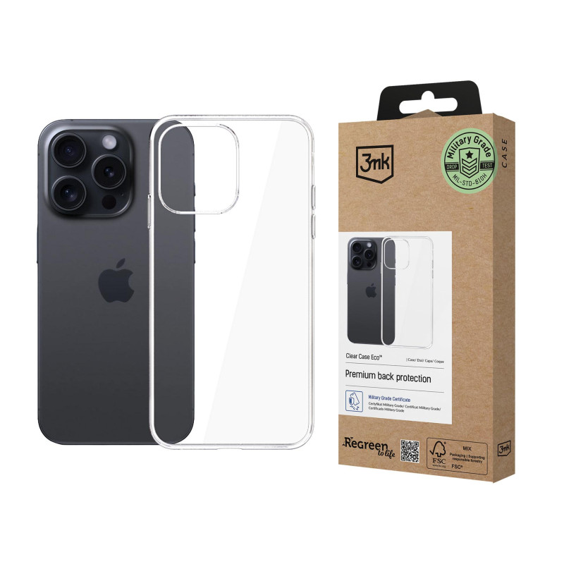 3mk skaidrus „Eco“ dėklas, skirtas „Apple iPhone 15 Pro“ - permatomas