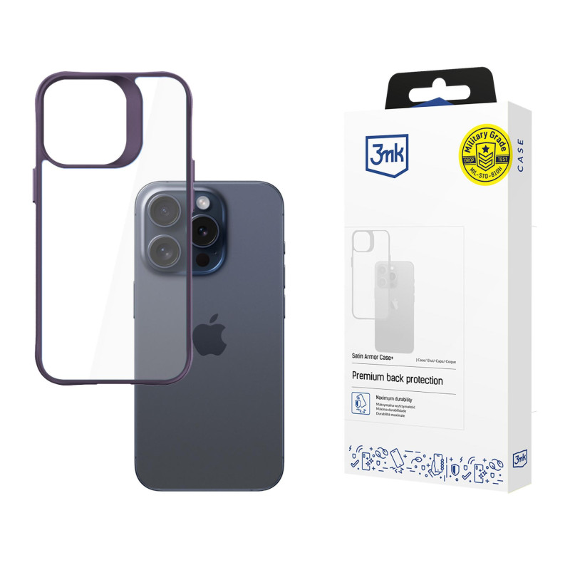 3mk Satin Armor dėklas+ violetinis Apple iPhone 15 Pro Max - skaidrus