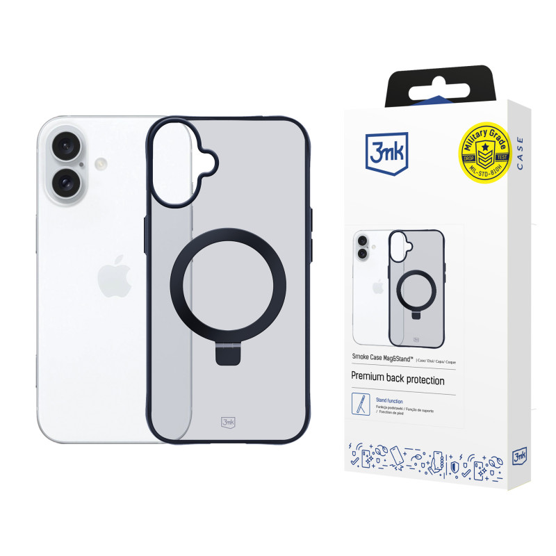 3mk dūminis dėklas „Mag&Stand“, skirtas „Apple iPhone 16 Plus“ - skaidrus