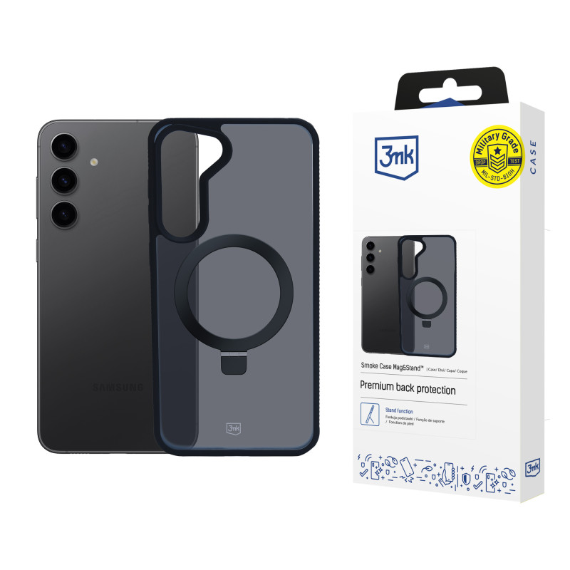 3mk dūminis dėklas su magnetu ir stovu, skirtas „Samsung Galaxy S24“ - juodas