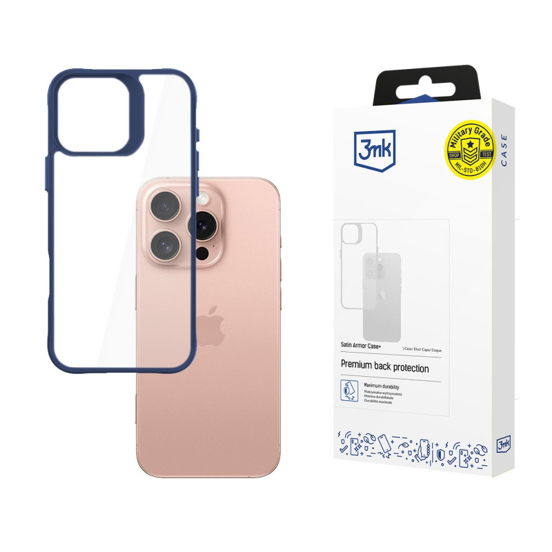 3mk Satin Armor Case+ mėlynas Apple iPhone 16 Pro dėklas - skaidrus