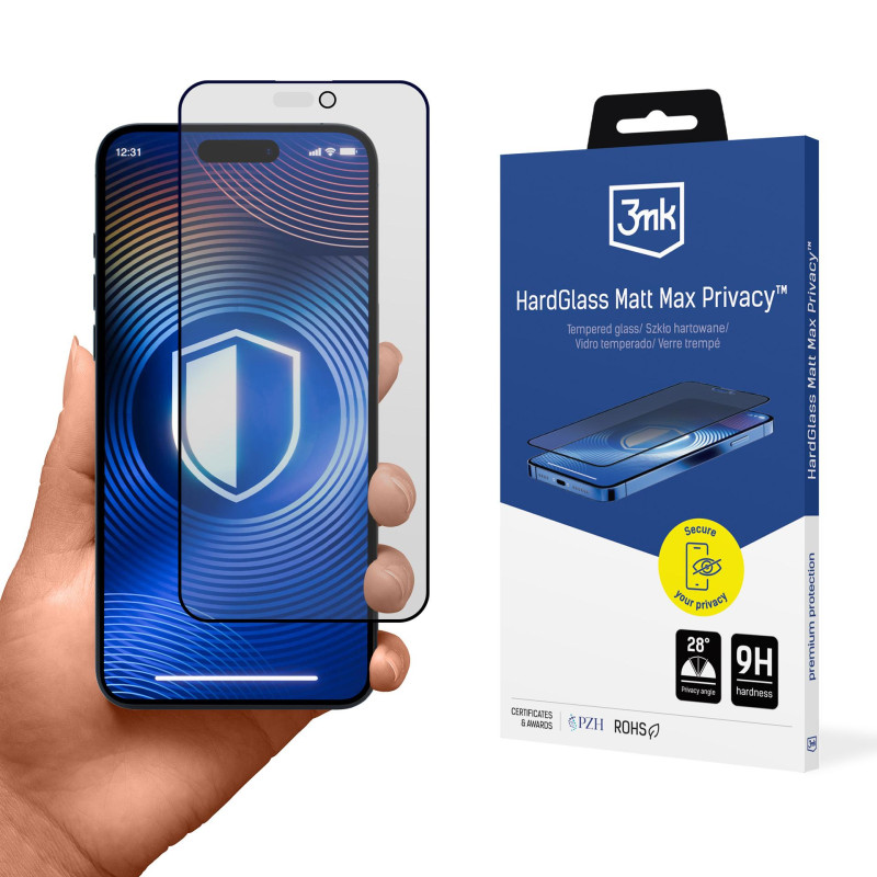 Grūdintas stiklas 3mk Hardglass Matt Max Privacy Apple iPhone 14 Pro telefonui