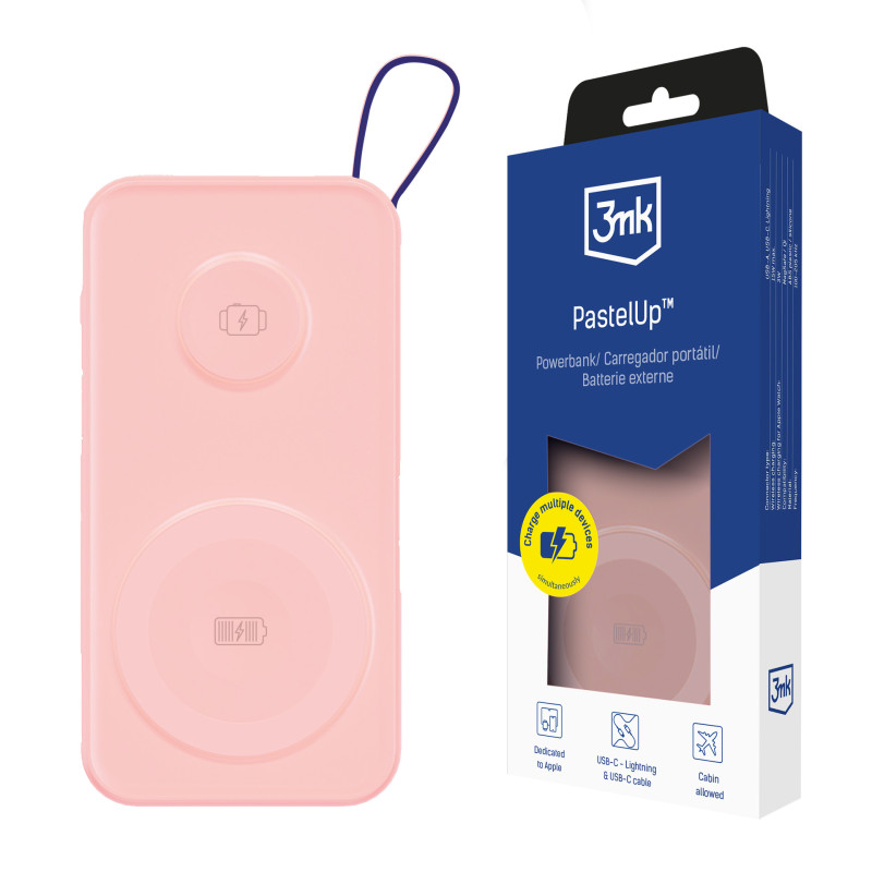 Išorinė baterija 3mk PastelUp 10,000mAh 22.5W USB 1A1C - rožinė