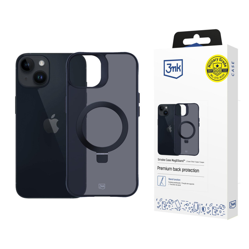 3mk dūminis dėklas su magnetu ir stovu, skirtas Apple iPhone 14 Plus - juodas