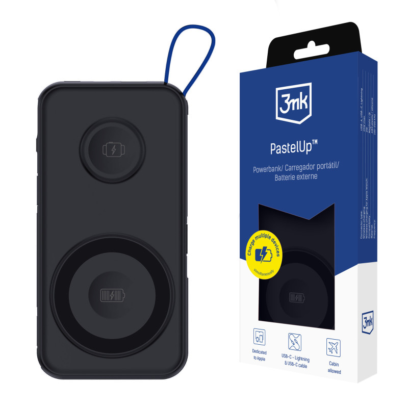 Išorinė baterija 3mk PastelUp 10,000mAh 22.5W USB 1A1C - juoda