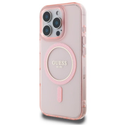 „Guess IML Glitter Circle MagSafe“ dėklas, skirtas „iPhone 16 Pro Max“ – rožinis