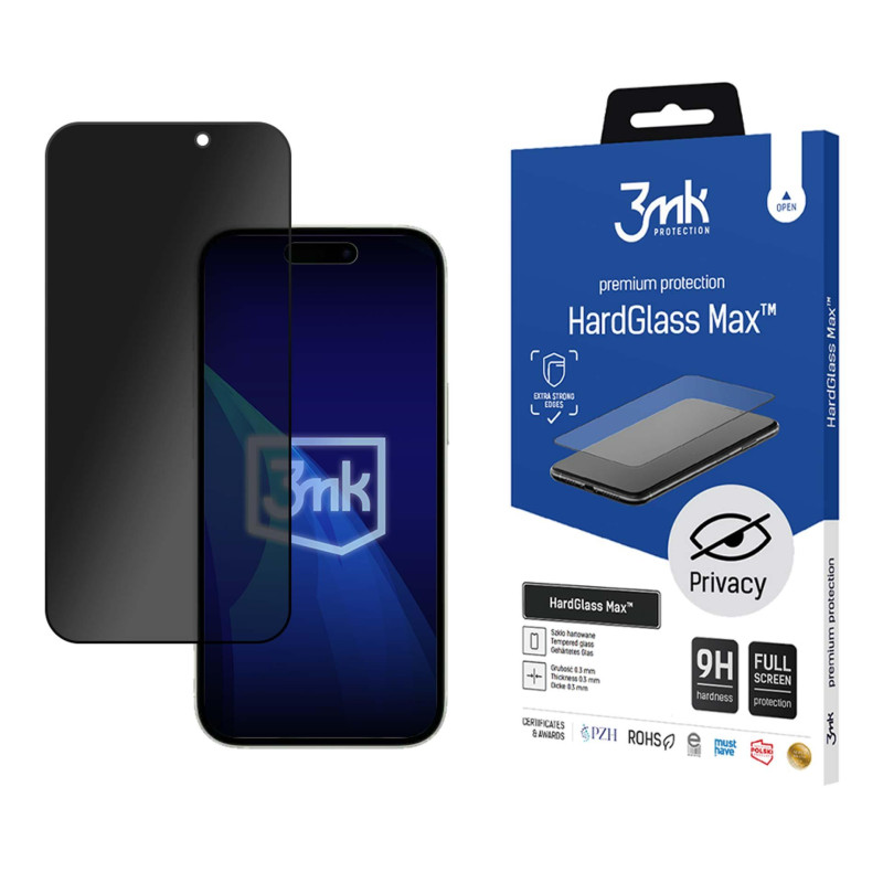 9H privatumo stiklas 3mk HardGlass Max Privacy Apple iPhone 16 Pro telefonui