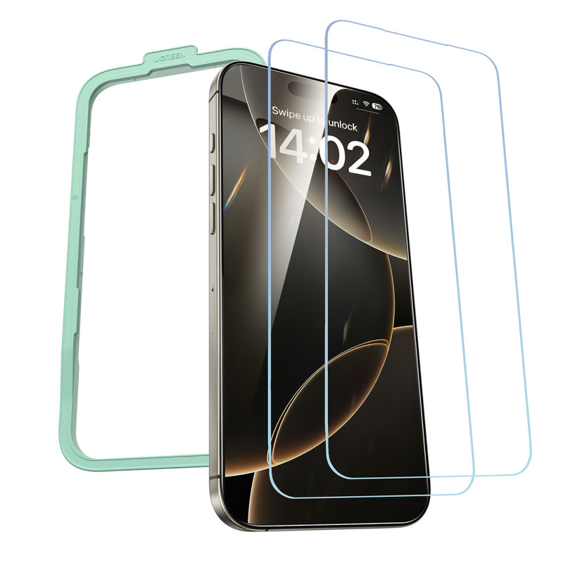 Ugreen SP630 grūdinto stiklo dėklas su tvirtinimo rėmeliu iPhone 16 Pro Max (2 vnt.)