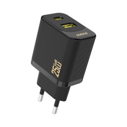 „Dudao A26T GaN 25W“ USB-A, USB-C įkroviklis – juodas