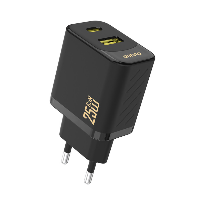 „Dudao A26T GaN 25W“ USB-A, USB-C įkroviklis – juodas
