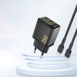 „Dudao A26T GaN 25W“ USB-A, USB-C įkroviklis – juodas
