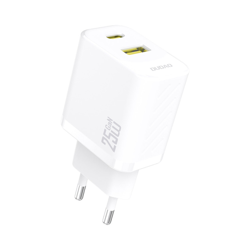 „Dudao A26T GaN“ 25 W USB-A, USB-C įkroviklis – baltas