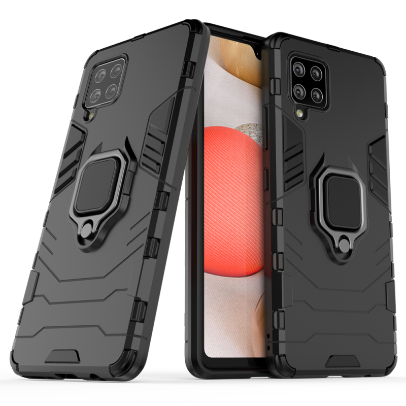 „Ring Armor Hybrid“ šarvuotas dėklas + magnetinis laikiklis „Samsung Galaxy A42 5G“, juodas