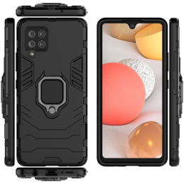 „Ring Armor Hybrid“ šarvuotas dėklas + magnetinis laikiklis „Samsung Galaxy A42 5G“, juodas